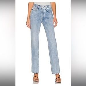 Agolde Lana straight leg jeans in fiction clean light blue.